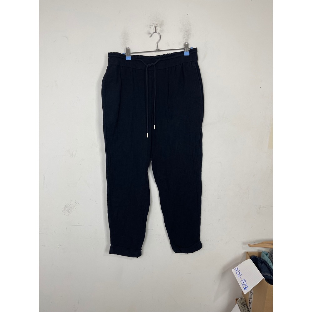 Ann Taylor Womens Black Cotton Gauze Drawstring Jogger Pants Size M Relaxed Fit
